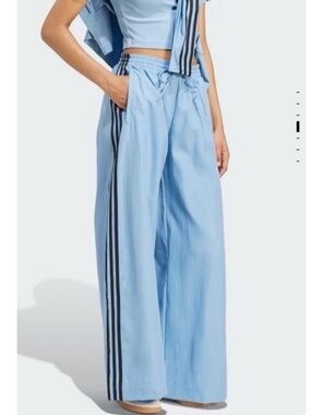 adidas Light Blue Wide-Leg Track Pants with Trefoil